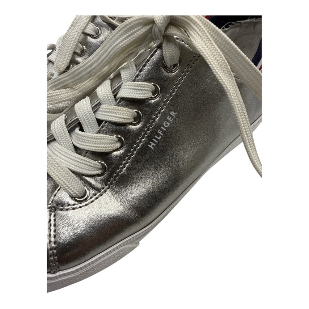 Tommy Hilfiger Silver Sneakers Size 9M Red, White, Blue Accent - Picture 2 of 13